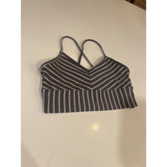 Glydero Striped Gray & White Sports Bra With Crisscross Back - Picture 1 of 8